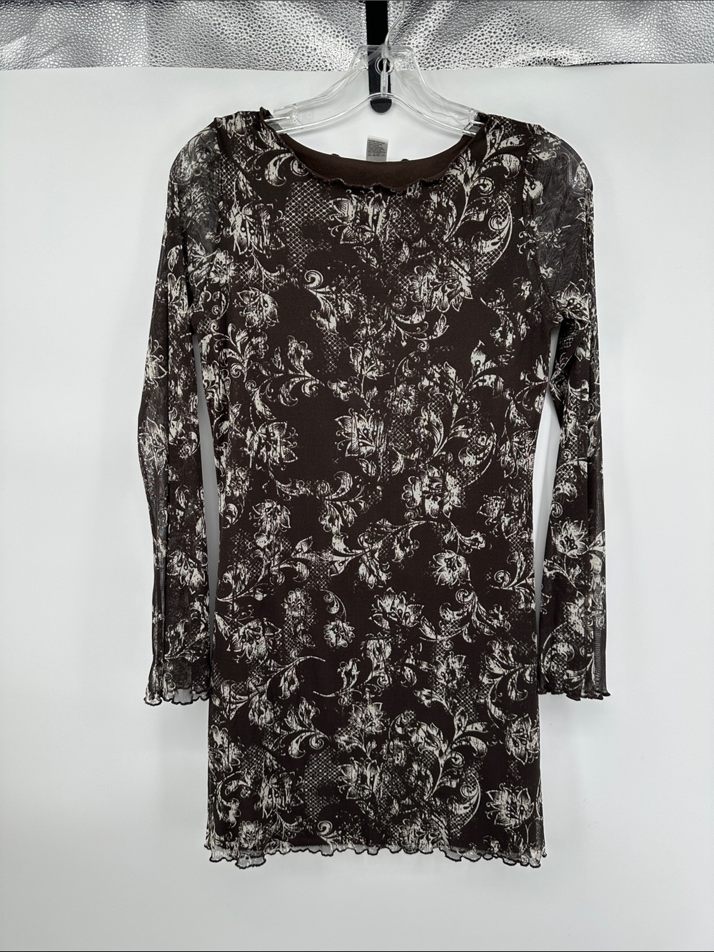 Y2K Whimsigoth Dark Fairycore‎ Goth Romantic Brown Floral L/S Sheath Dress SzM